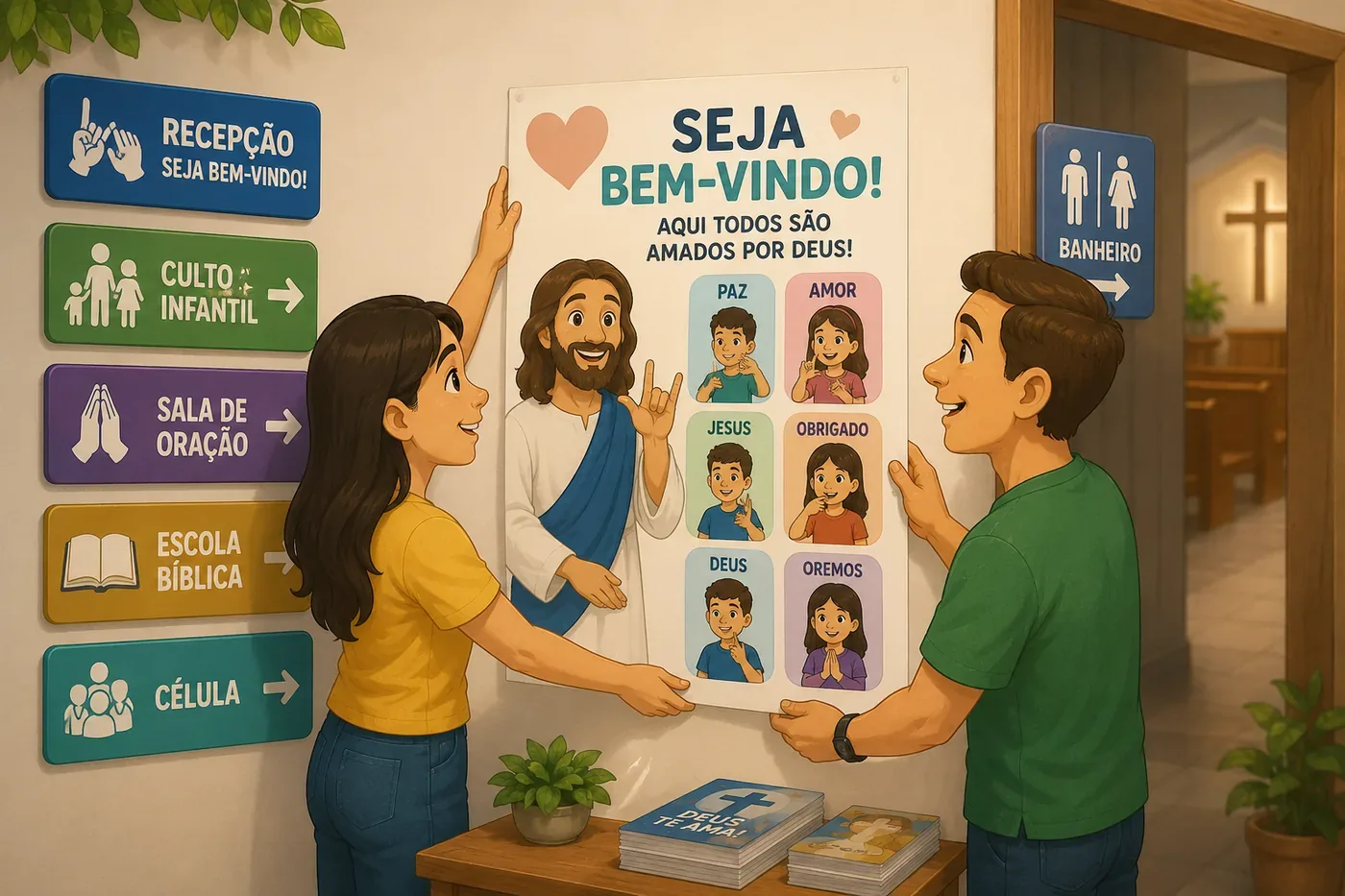 Imagem de cartazes cristãos para orientação e acolhimento na igreja