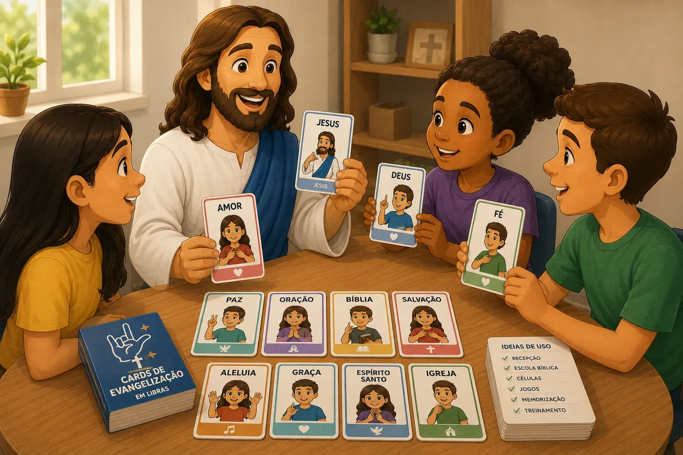 Imagem de cards de evangelização em Libras